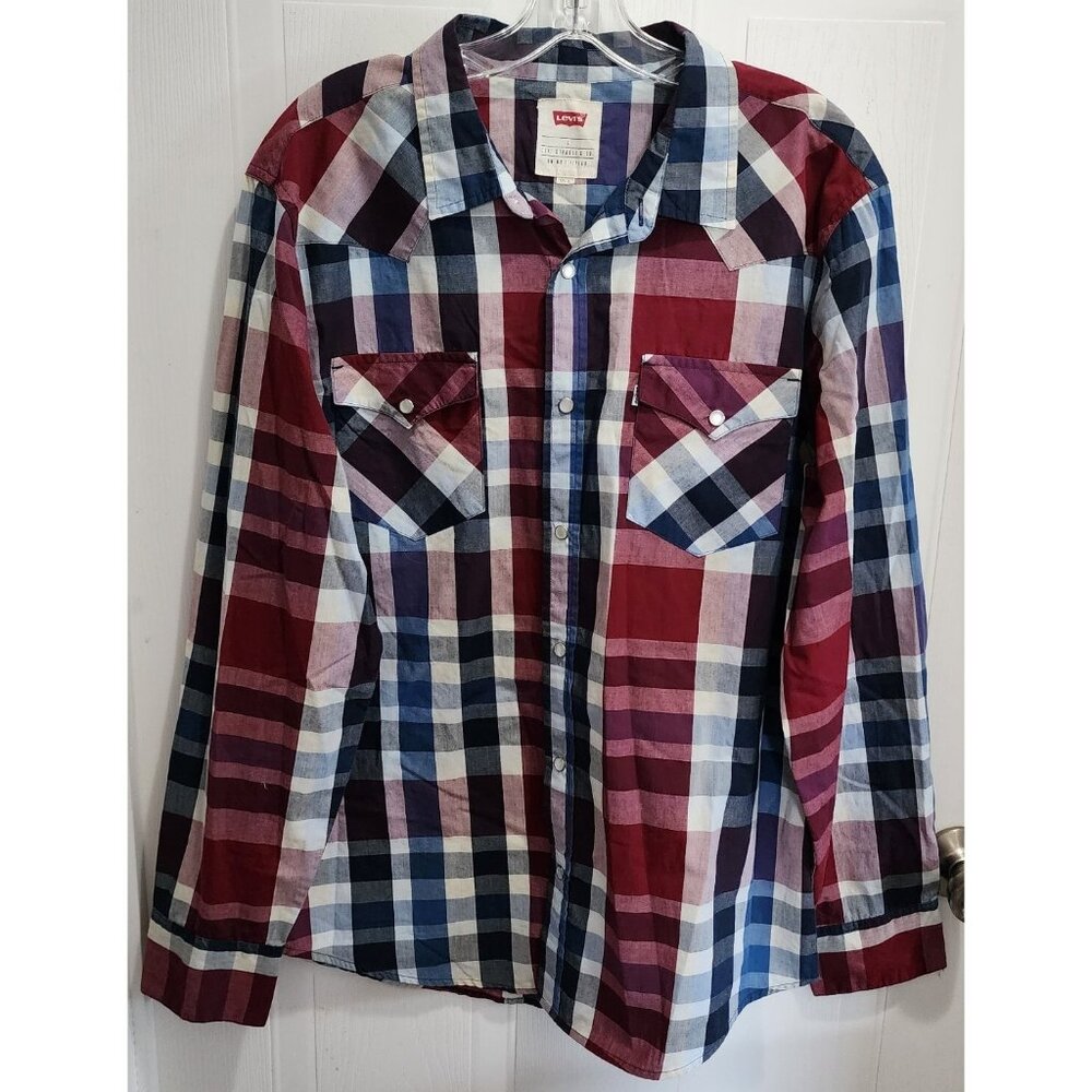 Levi's Long Sleeve Pearl Snap Button Up Shirt Western‎ Cowboy Vaquero Rodeo Sz L